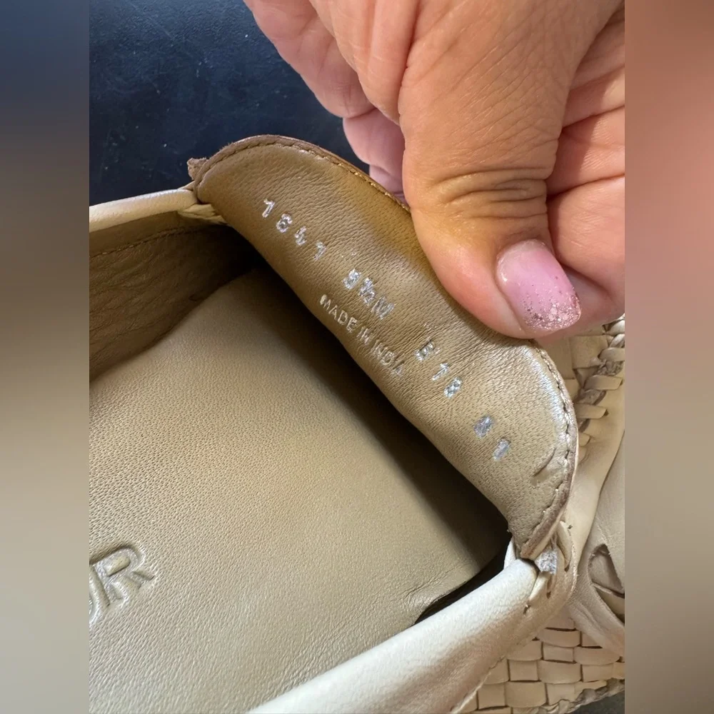 Beige Woven Leather Loafers